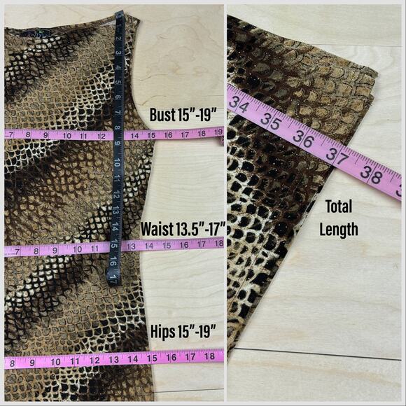 Vintage Y2K Brown and Gold Snakeskin Print Sleeveless Slinky Dress - Picture 6 of 7